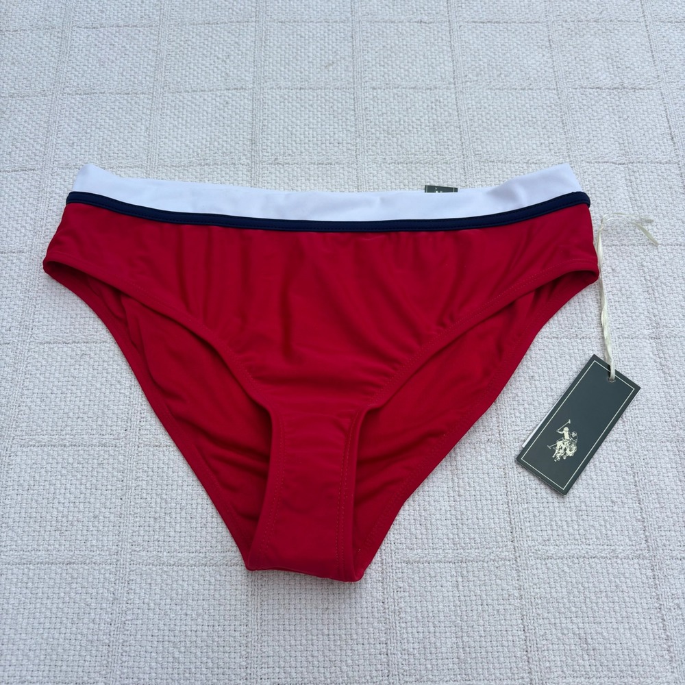 Women's XL Y2K US POLO ASSN Red White Blue Preppy High Waisted Bikini Bottoms